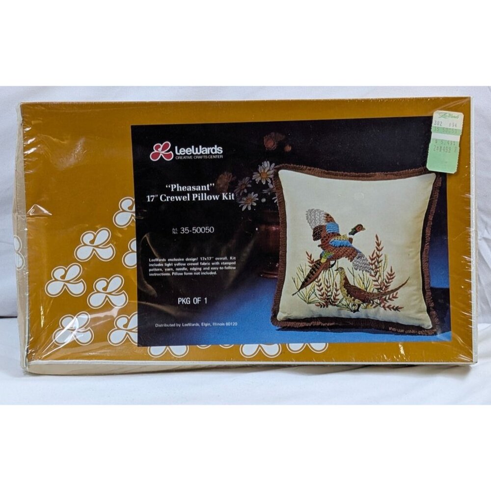 Vintage Leewards 17" Pheasant Crewel Pillow Kit 35-50050 New Sealed NOS